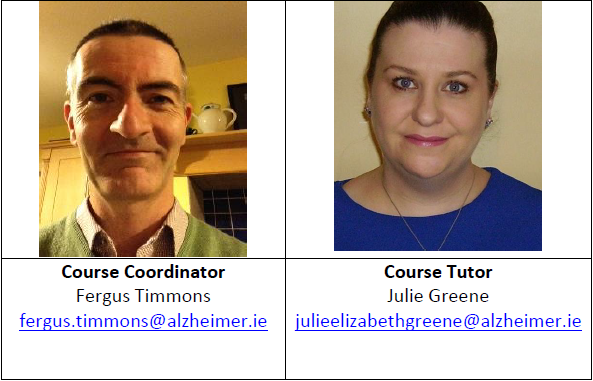 Photos and contact details of Fergus Timmons Course Coordinator and Julie Greene, Course Tutor